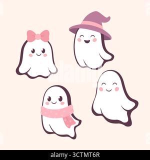 Niedliche Zeichentrick-Geister-Illustration mit Zubehör Stock Vektor