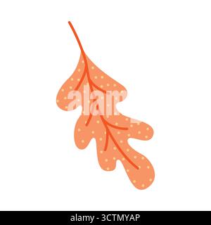 Niedliche Herbst-Eichenblatt-Illustration, handgezeichnetes Herbstlaub-Element, orangefarbenes saisonales Design Stock Vektor