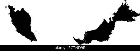 Editierbare detaillierte schwarze Vektor-Silhouette des Landes Malaysia. Stock Vektor