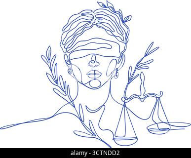 Griechische Mythologie Themis Linie Kunst Göttin Der Gerechtigkeit Recht Ordnung Alte Gott Outline One Line Moderne Minimalistische Ästhetik Vintage Vektor Stock Vektor