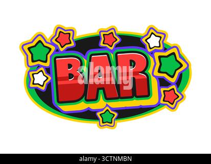 Casino-Spielautomaten-Bar-Symbol Y2K grooviger Aufkleber oder Retro-Symbol. Glücksspiel Jackpot 60er Jahre Vektor Aufkleber, Spiel Fortune Retro Label. Kasino-Glücksfeld mit grünen und roten Sternen, Barschild Stock Vektor