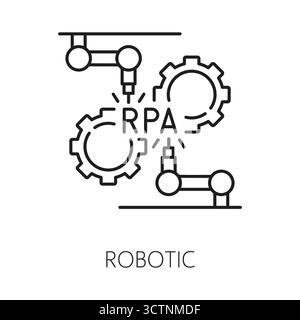 Dünnes Symbol oder Piktogramm für die Prozessautomatisierung von RPA-Robotern. Symbol für lineare Vektoren der Industrie-Robotik-Technologie, Piktogramm der RPA-Technologie. Innovationssymbol für die Automatisierung von Geschäftsprozessen mit Roboterhänden Stock Vektor