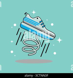 Kreative flache Vektor-Illustration von Schuhen mit Federn befestigt. Lustiges und verspieltes Konzept für Sport, Fitness oder Cartoon-Design Stock Vektor