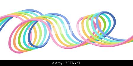 Abstrakte Wellenlinien im Regenbogengradient. Abstraktes Wellendesign mit bunten Kurven. Abstrakte fließende Formen isoliert auf weißem Hintergrund für bg Stock Vektor