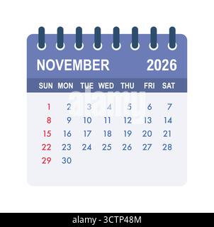 Kalenderplaner für November 2026 mit Monatsdaten Stock Vektor
