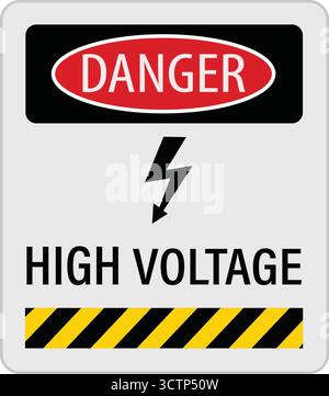 Ein Warnschild „Gefahr Hochspannung“ mit einem Blitzschlag, das für industrielle, elektrische und sicherheitsrelevante Konstruktionen unerlässlich ist Stock Vektor