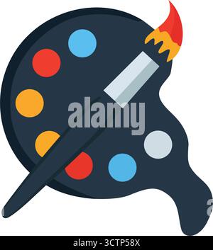 Eine Malerpalette mit lebhaften Farben und einem Pinsel, die unverzichtbare Werkzeuge für künstlerischen Ausdruck und Kreativität sind. Stock Vektor