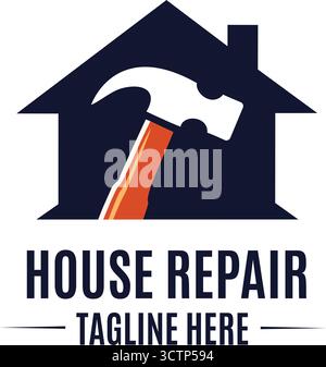 Logo für Hausreparatur mit Hammer und Haussymbol, für Handwerker-Service-Emblem, Branding für Hausverbesserungen, Renovierung und Wartung Stock Vektor
