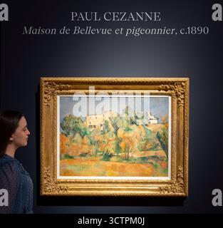 Christie's, London, Großbritannien. Oktober 2025. Der 20./21. Jahrhundert London Evening Sale findet am 15. Oktober statt. Zu den Höhepunkten zählen: Paul Cezanne, Maison de Bellevue et pigonnier, ca. 1890, geschätzte £ 4.000.000 - 6.000.000. Quelle: Malcolm Park/Alamy Live News Stockfoto