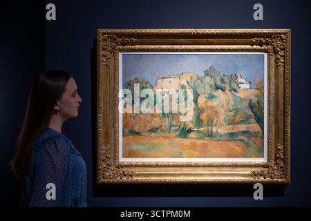 Christie's, London, Großbritannien. Oktober 2025. Der 20./21. Jahrhundert London Evening Sale findet am 15. Oktober statt. Zu den Höhepunkten zählen: Paul Cezanne, Maison de Bellevue et pigonnier, ca. 1890, geschätzte £ 4.000.000 - 6.000.000. Quelle: Malcolm Park/Alamy Live News Stockfoto