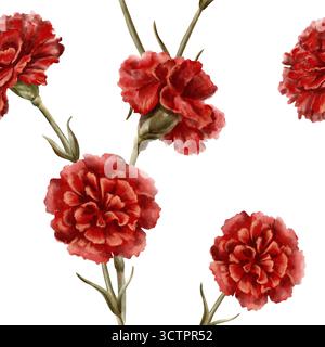 Rote Nelkenblume im nahtlosen Muster als Symbol der portugiesischen Revolution am 25. April 1974, Symbol der Freiheit vom totalitären Regime in der Stockfoto