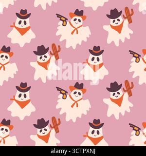Halloween Cowboy Geister Nahtloses Muster Niedliches Set Stock Vektor