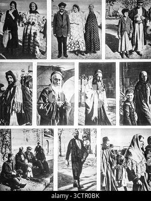 Seite aus Le Miroir, 30. Januar 1916, mit Porträts von serbischen und syrischen jüdischen Flüchtlingen, die vor kurzem nach Ajaccio auf Korsika kamen, nachdem sie vor Krieg und Verfolgung geflohen waren. Im Dezember 1915 brachte das Schiff Lothringen 714 syrische jüdische Flüchtlinge, viele davon entkamen den osmanischen Massakern, gefolgt von 785 serbischen Flüchtlingen aus dem Balkan. Die Fotografien dokumentieren vertriebene Familien, Männer, Frauen und Kinder und spiegeln die Flüchtlingskrise des Ersten Weltkriegs wider Stockfoto