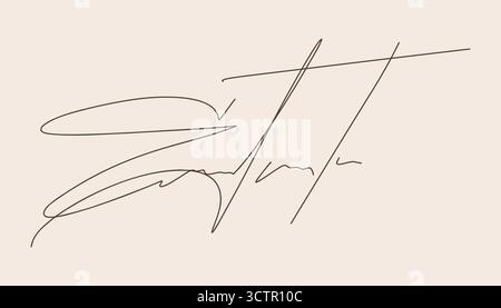Gefälschtes Autogramm, handgezeichnetes Signature-Doodle-Sketch-freies Handschreiberzeichen. Beispiel für Tintennamen für Vertrag, Zertifikat, Schriftart mit Scribble-Zeile. Vektorabbildung Stock Vektor