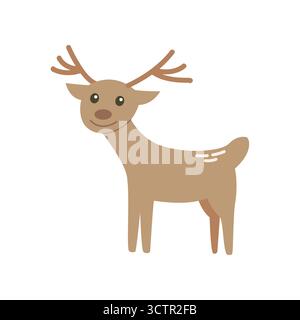 Niedliches Cartoon-Rentier mit Geweih Weihnachten und Winter-Feiertags-Illustration Stock Vektor