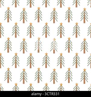 Nahtloses Handgezeichnetes Weihnachtsbaummuster, Minimalistischer Festlicher Feiertagshintergrund Stock Vektor