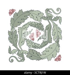 Art Nouveau grüne Akanthusblätter handgezeichneter dekorativer Elementrahmen. Vintage gedämpfte Farben botanisches Design Rand Vektor Illustration. Klassisch Stock Vektor
