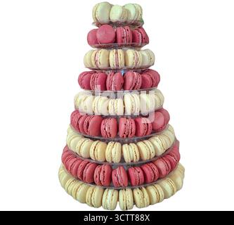 Viele Macarons isoliert auf weiß Stockfoto