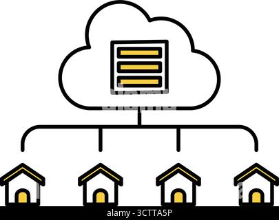 Liniensymbol für Cloud-Computing und Cloud-Service mit vernetzter Benutzer- und Cloud-Infrastruktur, Vektorillustration Stock Vektor