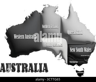 Australische Karte – Schwarzweiß-3D-Ballonvektor-Illustration der Länderumrisse für Geographie, Reisen und Bildung Stock Vektor