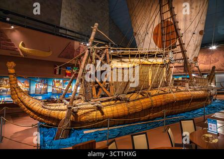 Thor Heyerdahls Papyrus-Schilfboot Ra II im Kon-Tiki-Museum auf der Halbinsel Bygdøy im Inneren Oslofjord in Oslo, Norwegen, Nordeuropa Stockfoto