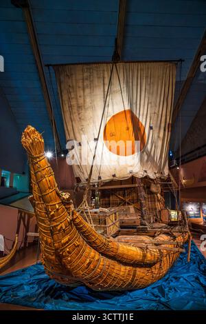 Thor Heyerdahls Papyrus-Schilfboot Ra II im Kon-Tiki-Museum auf der Halbinsel Bygdøy im Inneren Oslofjord in Oslo, Norwegen, Nordeuropa Stockfoto