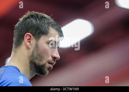 Düsseldorf, Deutschland. Oktober 2025. Tischtennis: Medientag, deutsche Tischtennismannschaft für die MannschaftsEuropameisterschaft, deutsches Tischtenniszentrum: Patrick Franziska beim Training. Quelle: Rolf Vennenbernd/dpa/Alamy Live News Stockfoto