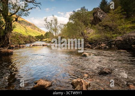 Ein pastorales HDR-Bild des Flusses Massan, der durch Glen Massan auf seinem Weg nach Holy Loch in Argyll und Bute in Schottland fließt. 26. September 2025 Stockfoto