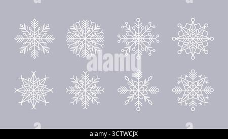 Winter-Schneeflocken-Set, weihnachtskollektion, Frohes Weihnachtsbanner, Happy New Year Stock Vektor