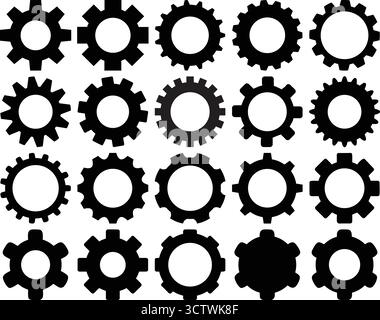 Zahnrad- und Zahnradsilhouette-Set für Industriemechaniker und Ingenieurkonstruktionen Stock Vektor