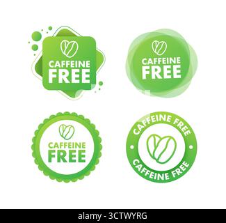 Etikettenset für koffeinfreie grüne Kaffeebohnen Stock Vektor