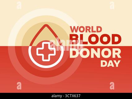 Weltblutspendertag-Banner oder Poster mit Tropfen- und Kreuz-Symbol Stock Vektor