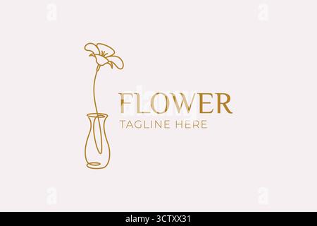 Blumenvase Kontinuierliche Linienzeichnung Logo Abstrakter Dekorativer Kunststil Stock Vektor