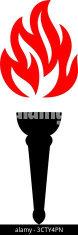 Symbol für schwarz-rote brennende Taschenlampe. Vektorflammensymbol für Zeremonie, Protest, Freiheit, Freiheit und Feierlichkeiten Stock Vektor
