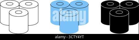 Drei Symbolsätze für weiche Papiere. Toilettenpapierrollen. Vektorabbildung Stock Vektor