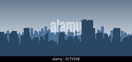 Minimalistische Illustration einer städtischen Skyline in Blautönen mit einem verlaufendem Himmelhintergrund, perfekt für moderne Designs Stock Vektor