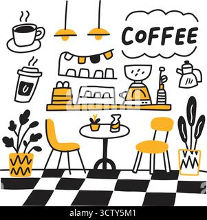 Café-Bar Vektor-Doodle-Set Stock Vektor