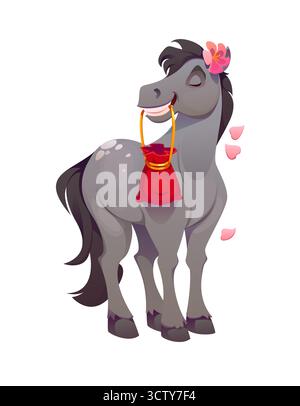 Cartoon Pferd CNY Tier mit rotem Glücksbeutel Stock Vektor