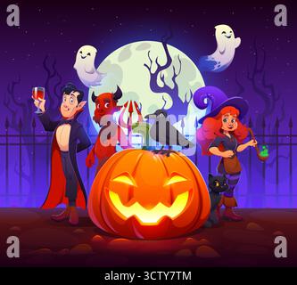 Cartoon Halloween Unheimlichen Jack o Laterne Kürbis Stock Vektor
