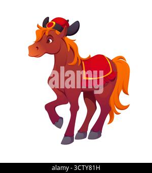 Zeichentrickfigur mit rotem Hut und Pferdedecke Stock Vektor