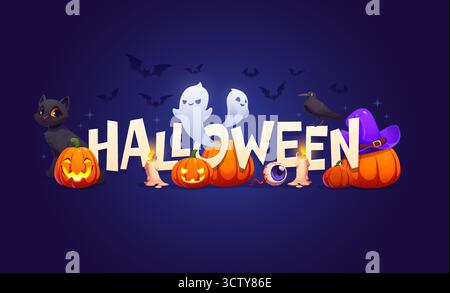 Halloween-Vektor-Banner mit Kürbis und Geistern Stock Vektor