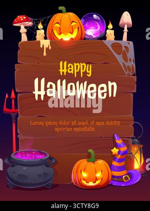 Gruseliges Halloween-Holzbanner mit Jack-Laterne Stock Vektor