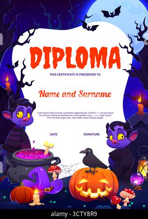 Kinder-Diplom mit Halloween-Charakteren, Dämonenkinder Stock Vektor
