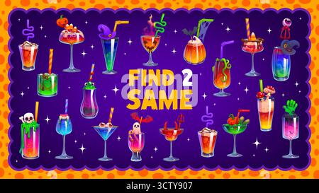 Finde zwei Halloween-Hexencocktails, Spiel-Quiz Stock Vektor
