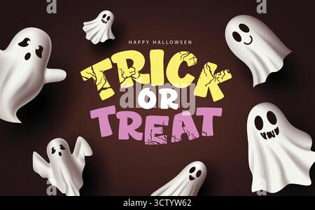 Halloween-Geister und Schriftzüge, Spooky Trick or Treat Greeting Illustration Stock Vektor