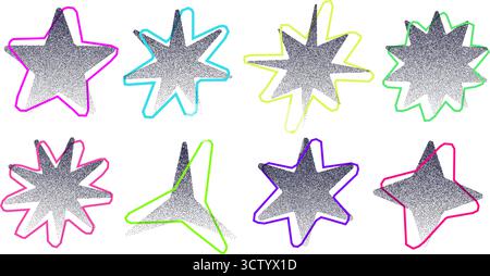 Grain Noise Sternform abstrakte y2k-Stil Verlauf trendige Collage Vektor Illustration Set. Stock Vektor