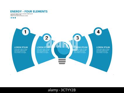 Energy Four Elements Infografik-Vorlage mit Glühbirne – Vektorillustration Stock Vektor