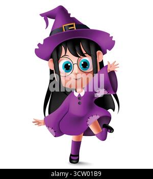 Glückliches Halloween Hexenmädchen, Spooky netter Charakter Vektor Illustration für Herbstferien Stock Vektor