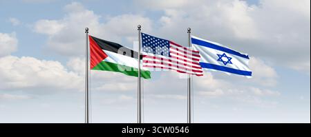 Amerikanisches Israel Palästina-Friedensabkommen zur Lösung einer Nahost-Krise als geopolitischer Konflikt und Krieg zwischen dem palästinensischen und dem israelischen Volk Stockfoto