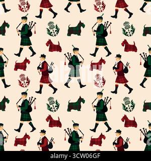 Scotch Terrier Thistle Robert Burns Night 25. Januar, Großbritannien Schottland Stock Vektor